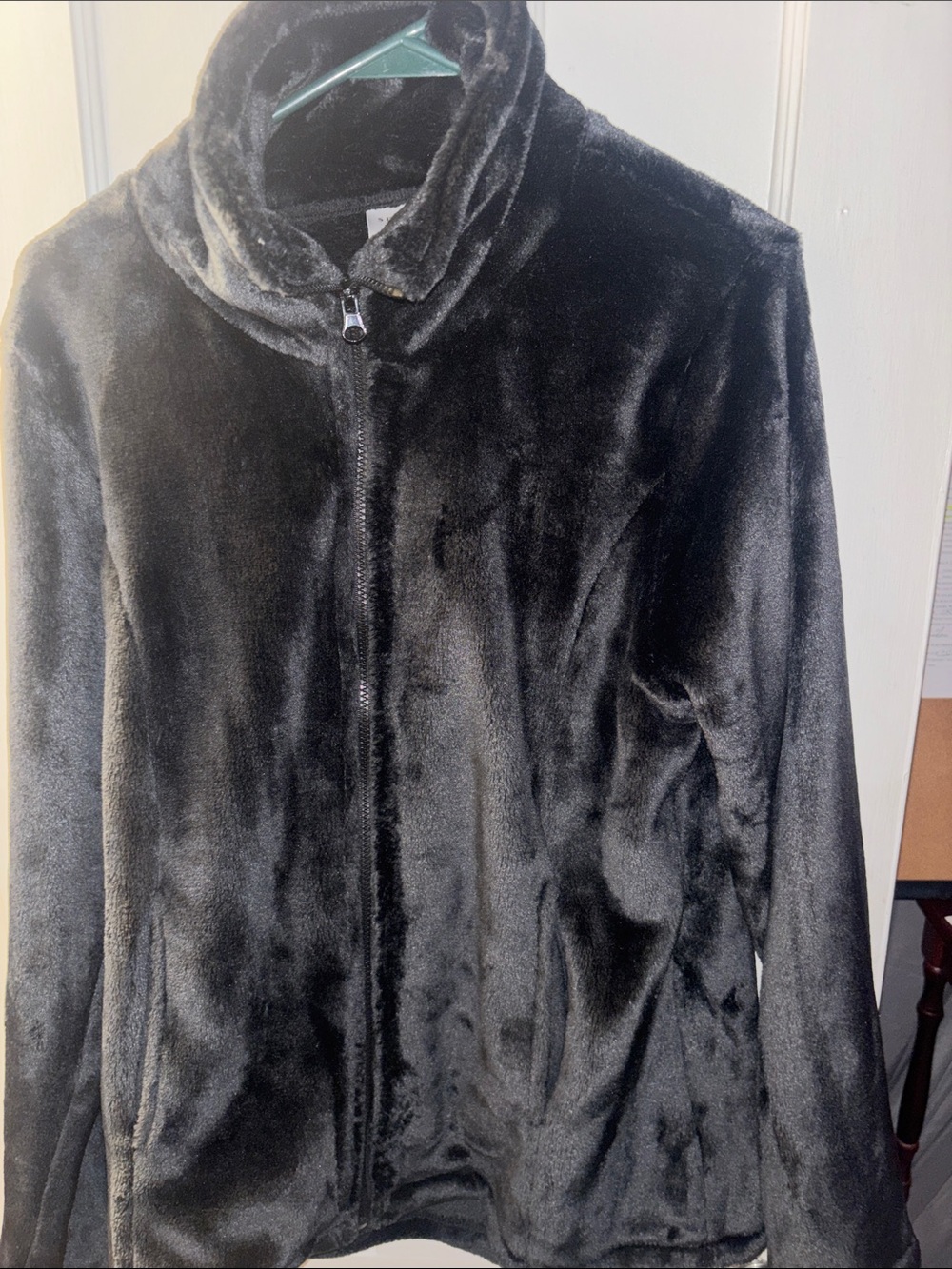 Serra Black Plush Zip-Up Jacket
